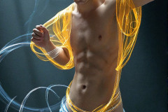 Photos of Handsome Shirtless Men Dancing with Light Rays,Colorful,in Motion.