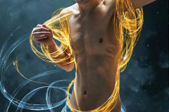 Photos of Handsome Shirtless Men Dancing with Light Rays,Colorful,in Motion.