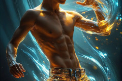 Photos of Handsome Shirtless Men Dancing with Light Rays,Colorful,in Motion.