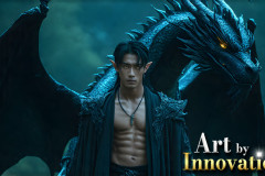 The Dragon Prince - A very attractive shirtless young male prince,with his dragon.