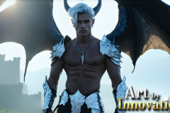 The Dragon Prince - A very attractive shirtless young male prince,with his dragon.