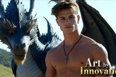 The Dragon Prince - A very attractive shirtless young male prince,with his dragon.