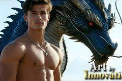The Dragon Prince - A very attractive shirtless young male prince,with his dragon.