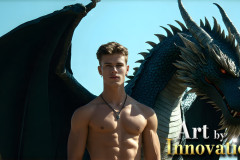 The Dragon Prince - A very attractive shirtless young male prince,with his dragon.