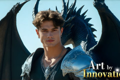 The Dragon Prince - A very attractive shirtless young male prince,with his dragon.