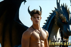 The Dragon Prince - A very attractive shirtless young male prince,with his dragon.