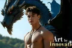 The Dragon Prince - A very attractive shirtless young male prince,with his dragon.