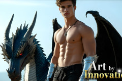 The Dragon Prince - A very attractive shirtless young male prince,with his dragon.