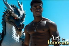 The Dragon Prince - A very attractive shirtless young male prince,with his dragon.
