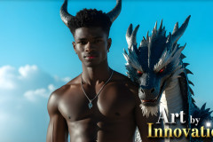 The Dragon Prince - A very attractive shirtless young male prince,with his dragon.