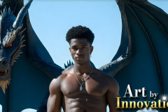 The Dragon Prince - A very attractive shirtless young male prince,with his dragon.