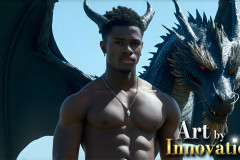 The Dragon Prince - A very attractive shirtless young male prince,with his dragon.
