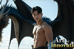 The Dragon Prince - A very attractive shirtless young male prince,with his dragon.