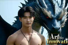 The Dragon Prince - A very attractive shirtless young male prince,with his dragon.