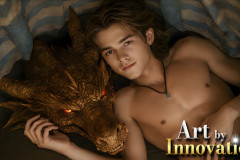The Dragon Prince - A very attractive shirtless young male prince,with his dragon.