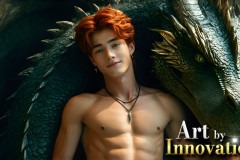 The Dragon Prince - A very attractive shirtless young male prince,with his dragon.