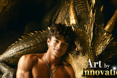The Dragon Prince - A very attractive shirtless young male prince,with his dragon.