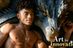The Dragon Prince - A very attractive shirtless young male prince,with his dragon.