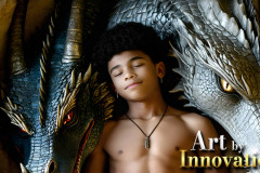 The Dragon Prince - A very attractive shirtless young male prince,with his dragon.