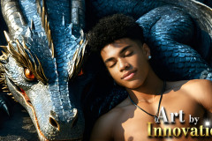 The Dragon Prince - A very attractive shirtless young male prince,with his dragon.