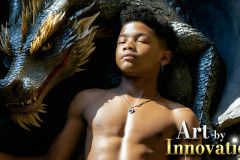 The Dragon Prince - A very attractive shirtless young male prince,with his dragon.