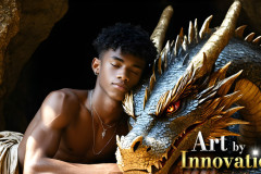 The Dragon Prince - A very attractive shirtless young male prince,with his dragon.
