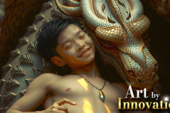 The Dragon Prince - A very attractive shirtless young male prince,with his dragon.