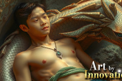 The Dragon Prince - A very attractive shirtless young male prince,with his dragon.