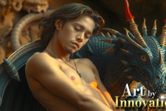 The Dragon Prince - A very attractive shirtless young male prince,with his dragon.