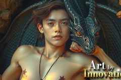 The Dragon Prince - A very attractive shirtless young male prince,with his dragon.