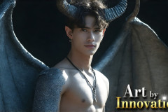 The Dragon Prince - A very attractive shirtless young male prince,with his dragon.
