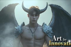 The Dragon Prince - A very attractive shirtless young male prince,with his dragon.