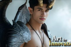 The Dragon Prince - A very attractive shirtless young male prince,with his dragon.