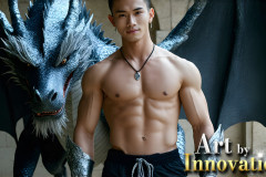 The Dragon Prince - A very attractive shirtless young male prince,with his dragon.
