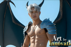The Dragon Prince - A very attractive shirtless young male prince,with his dragon.