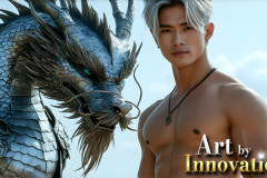 The Dragon Prince - A very attractive shirtless young male prince,with his dragon.