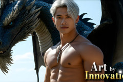 The Dragon Prince - A very attractive shirtless young male prince,with his dragon.