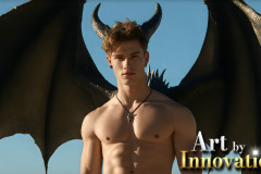 The Dragon Prince - A very attractive shirtless young male prince,with his dragon.