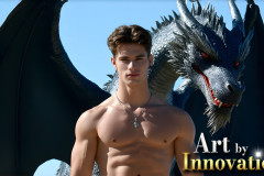 The Dragon Prince - A very attractive shirtless young male prince,with his dragon.