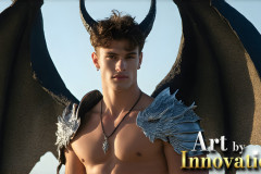 The Dragon Prince - A very attractive shirtless young male prince,with his dragon.