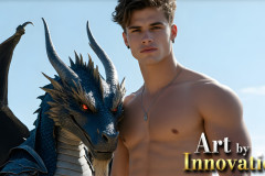 The Dragon Prince - A very attractive shirtless young male prince,with his dragon.