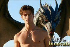 The Dragon Prince - A very attractive shirtless young male prince,with his dragon.