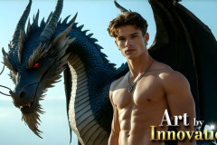 The Dragon Prince - A very attractive shirtless young male prince,with his dragon.