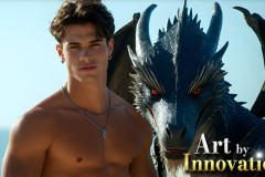 The Dragon Prince - A very attractive shirtless young male prince,with his dragon.
