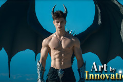 The Dragon Prince - A very attractive shirtless young male prince,with his dragon.