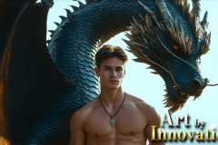 The Dragon Prince - A very attractive shirtless young male prince,with his dragon.