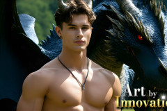 The Dragon Prince - A very attractive shirtless young male prince,with his dragon.