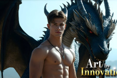 The Dragon Prince - A very attractive shirtless young male prince,with his dragon.