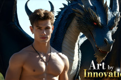 The Dragon Prince - A very attractive shirtless young male prince,with his dragon.