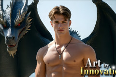 The Dragon Prince - A very attractive shirtless young male prince,with his dragon.